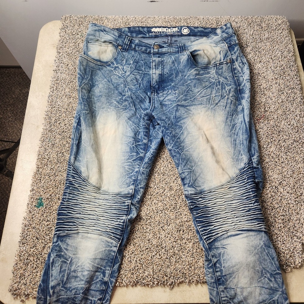 Mecca Men's Stretch Fit Acid Crinkle Skinny Jeans Size 38x32 Y2k Distressed‎